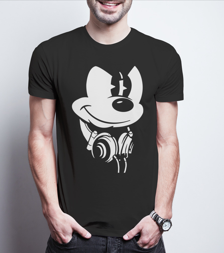 Disney Mickey Mouse Headphones Smiling Iconic Character T-Shirt