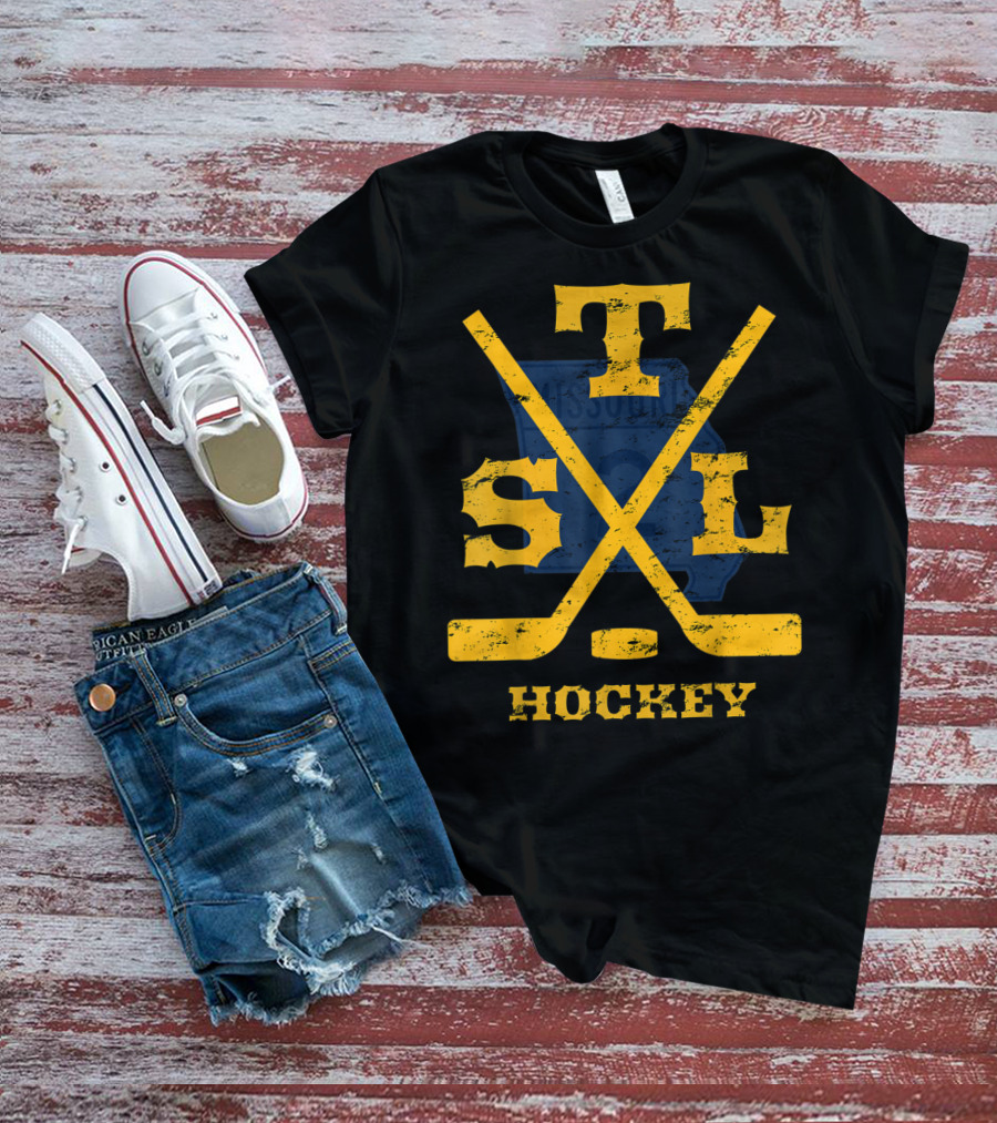 Distressed St Louis Missouri STL Hockey Sticks T-Shirt