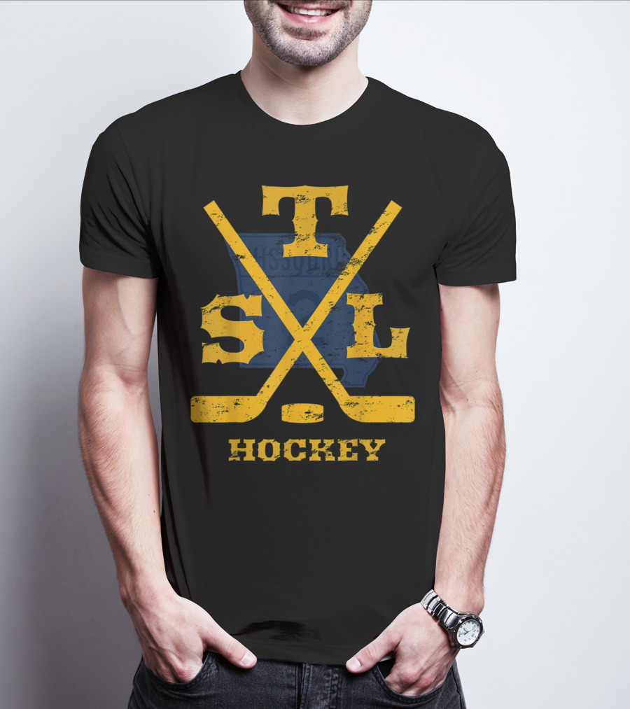 Distressed St Louis Missouri STL Hockey Sticks T-Shirt