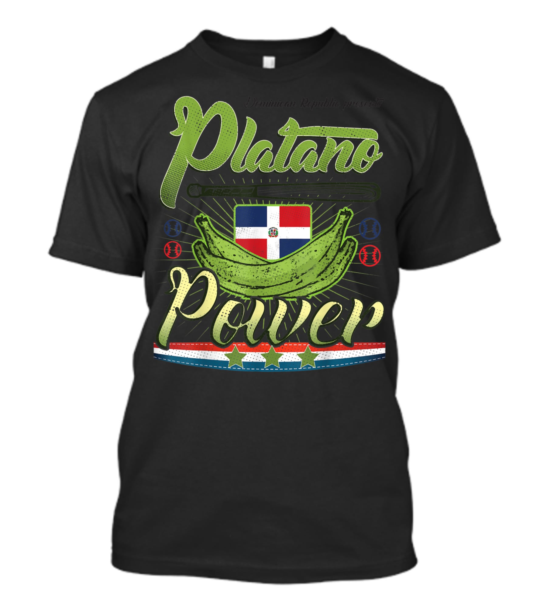 Dominican Republic Presents Platano Power Flag Baseball T-Shirt