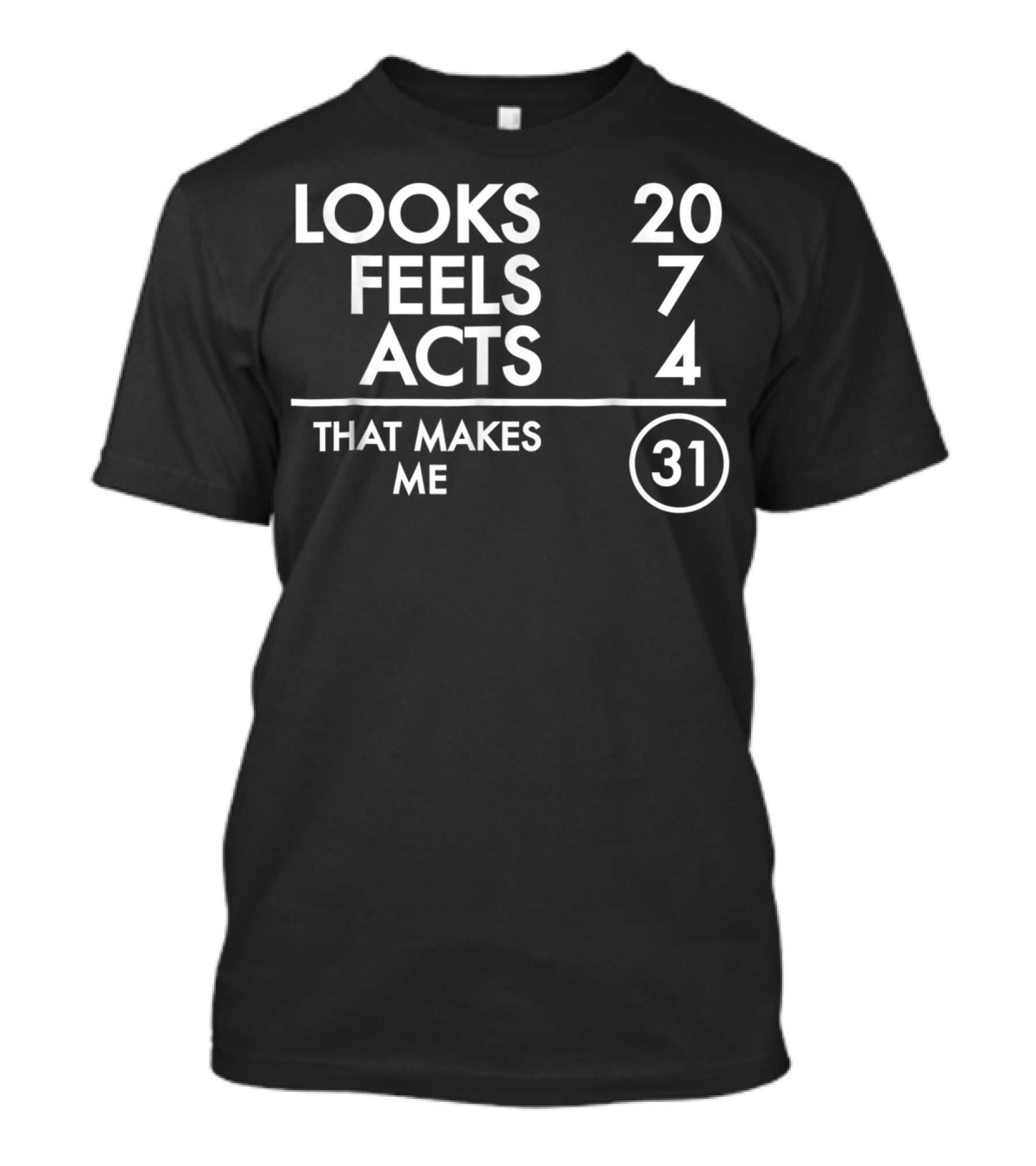 Looks 20 Feels 7 Acts 4 That Makes Me 31 Funny Turning 31 Years Old Born In 1987 T-Shirt