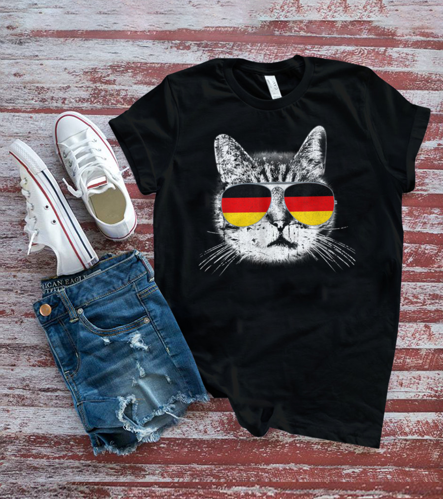 Cat With German Flag Sunglasses Heritage Pride Germany T-Shirt