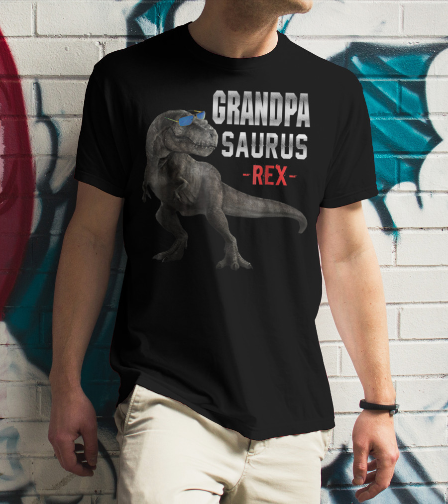Grandpa Saurus Rex Dinosaur Wearing Sunglasses T-Shirt