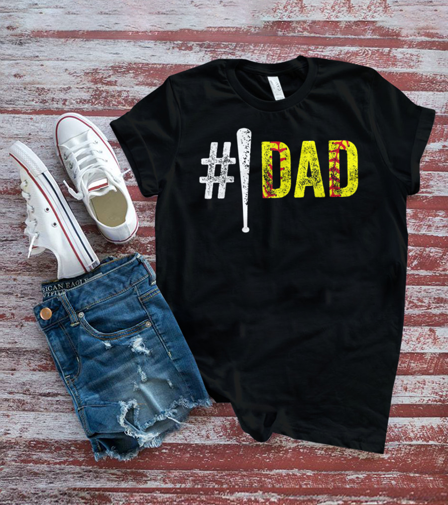 1 Dad Number One Softball Fan Dad T-Shirt