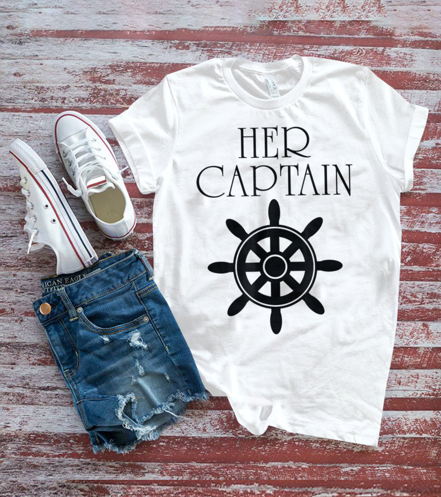Mens Funny Cruise Her Captain His Anchor Couple Nautical Wheel T-Shirt