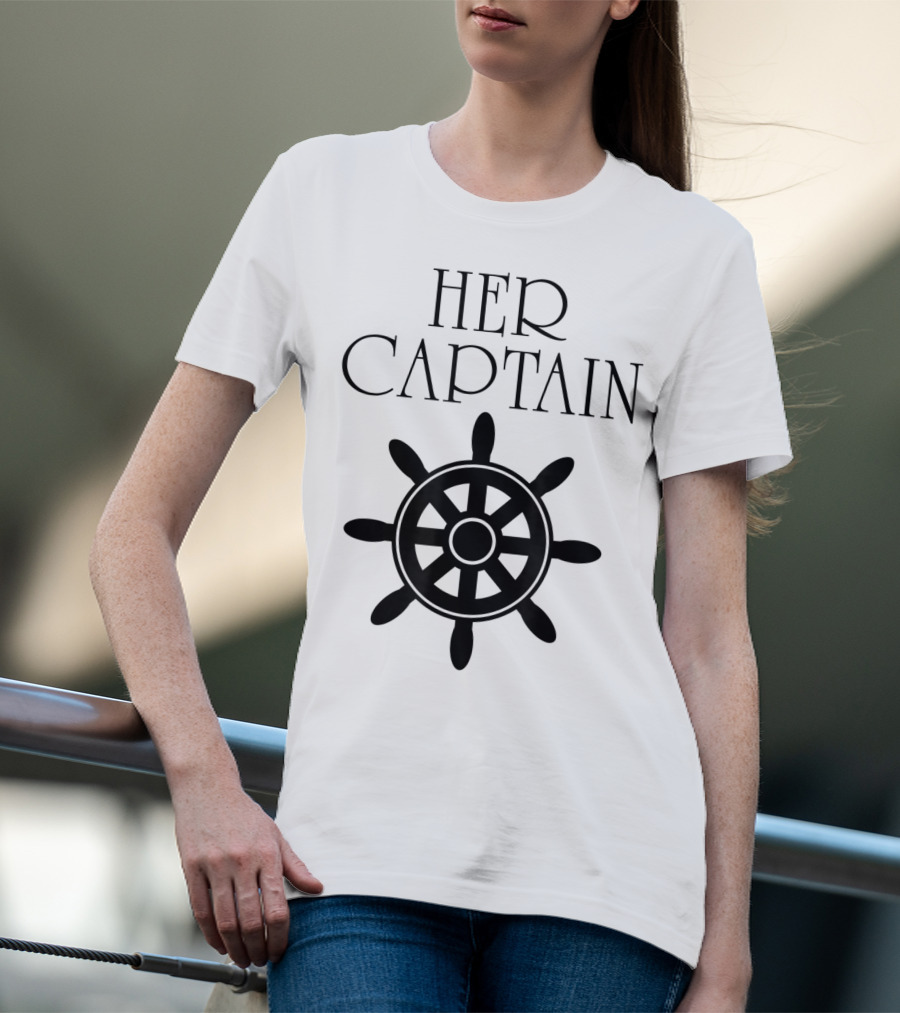 Mens Funny Cruise Her Captain His Anchor Couple Nautical Wheel T-Shirt