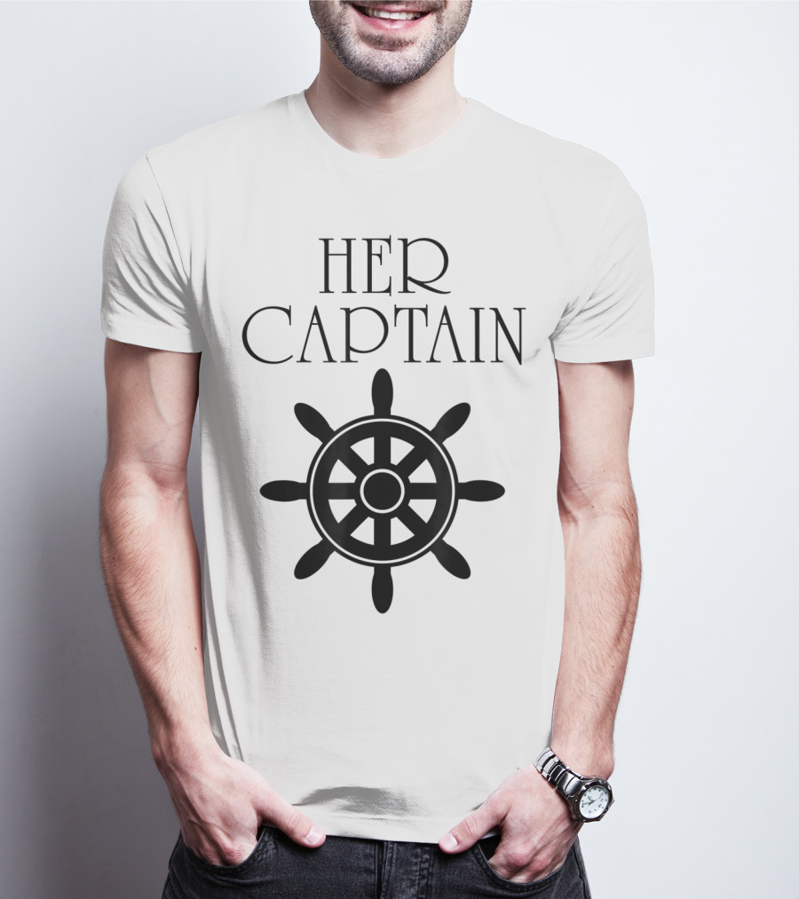 Mens Funny Cruise Her Captain His Anchor Couple Nautical Wheel T-Shirt