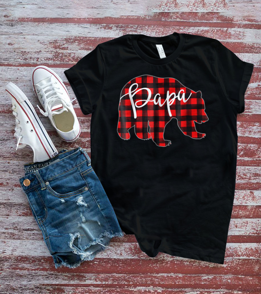 Papa Bear Red Plaid Matching Family Mens T-Shirt