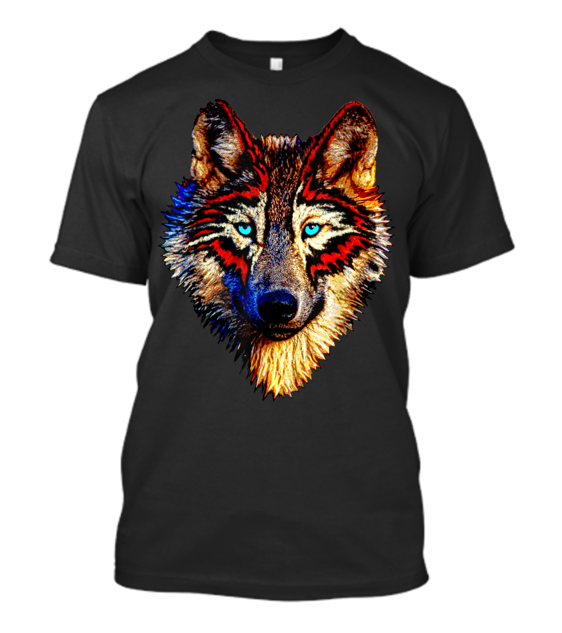 Mens Womens Kids Native American Timber Wolf Cool Bright Colorful Wolf Face T-Shirt