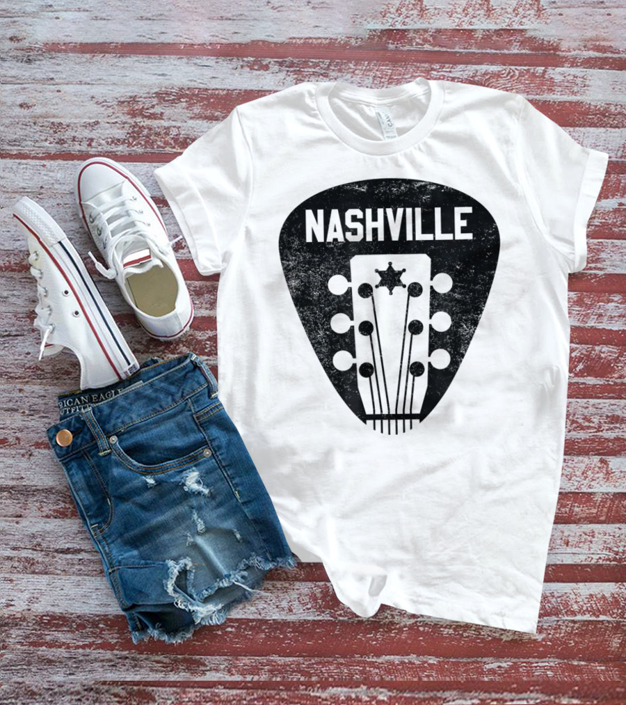 Nashville Guitar Pick With Vintage Music Headstock T-Shirt
