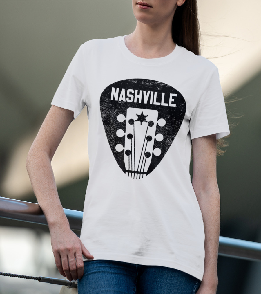 Nashville Guitar Pick With Vintage Music Headstock T-Shirt