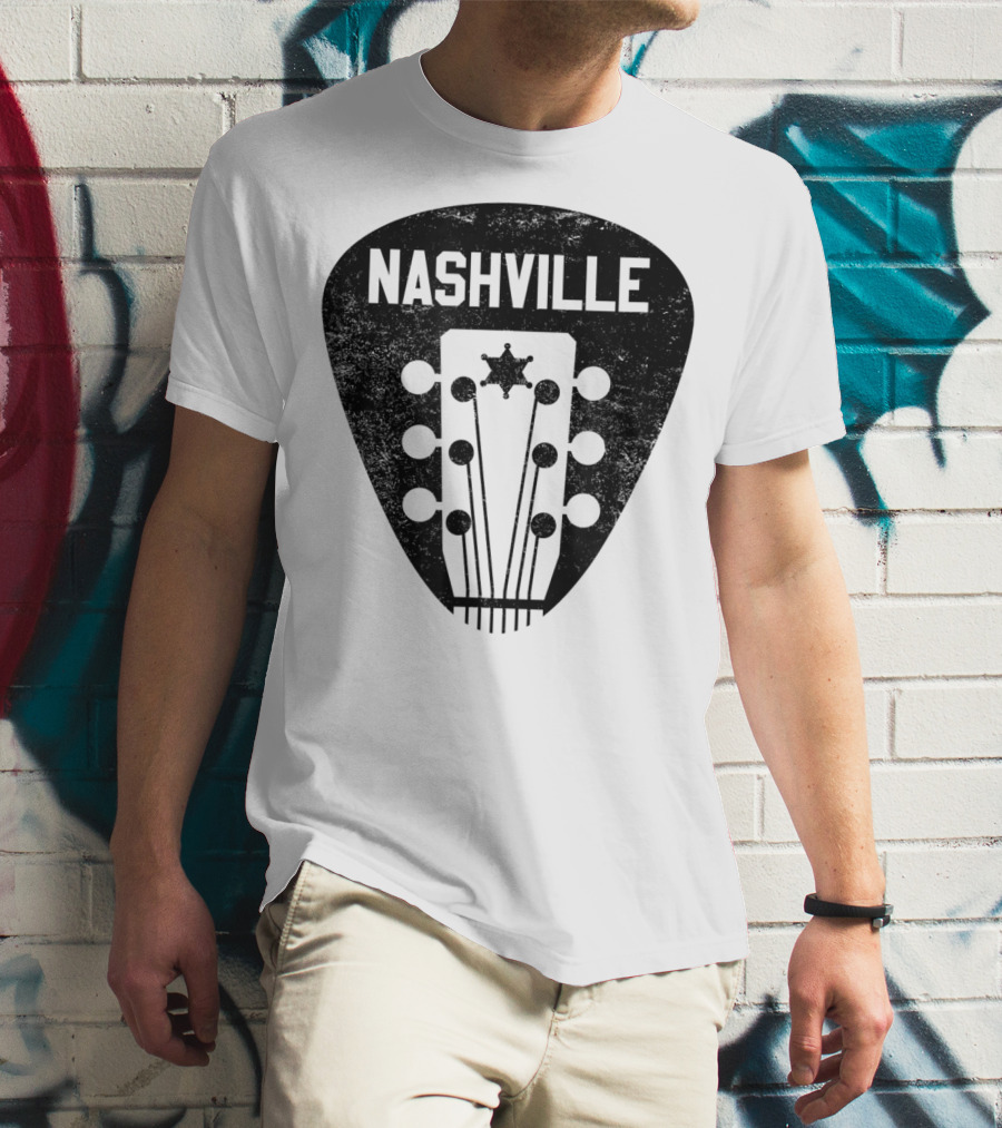 Nashville Guitar Pick With Vintage Music Headstock T-Shirt