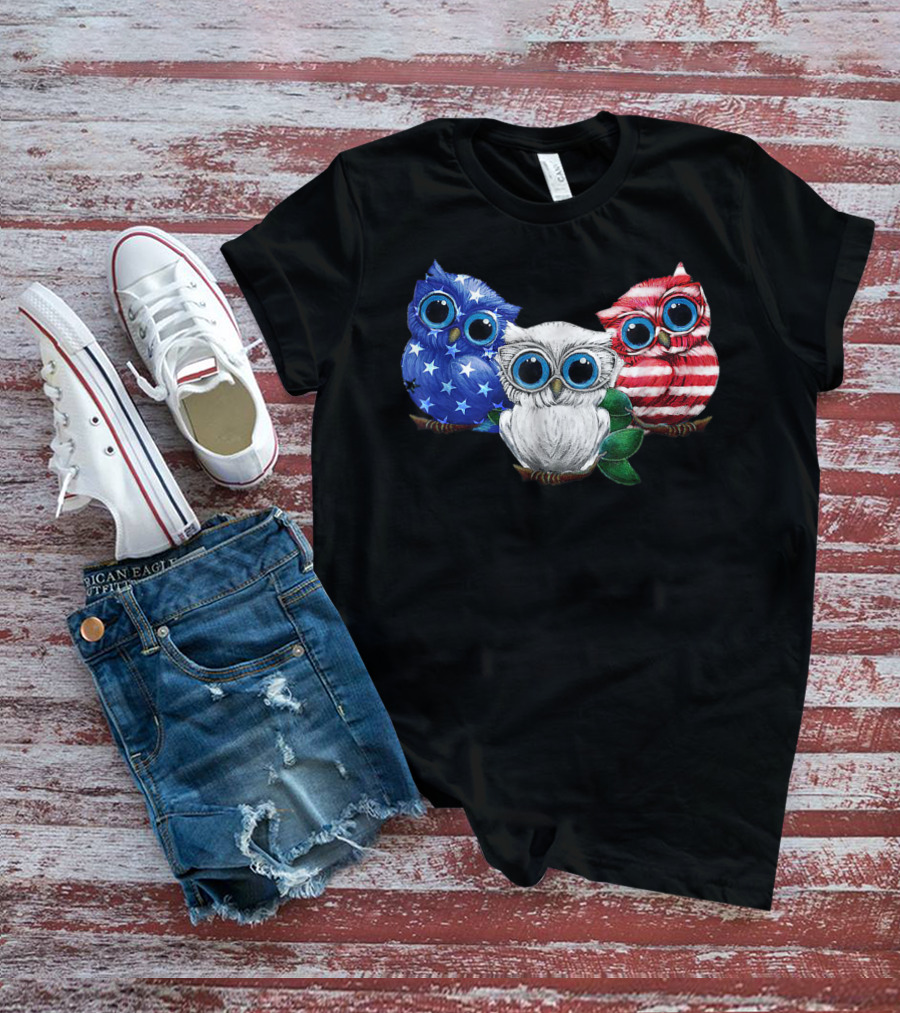 Patriotic Red White Blue Owl Trio T-Shirt