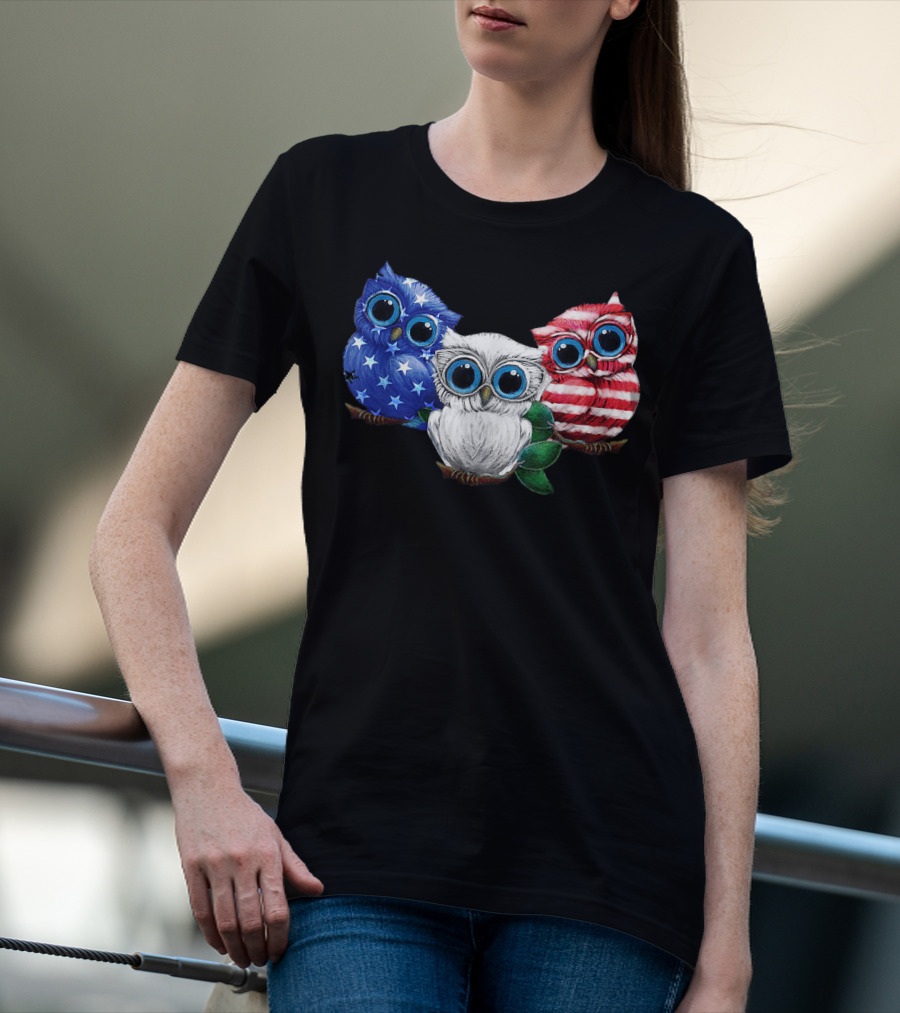 Patriotic Red White Blue Owl Trio T-Shirt