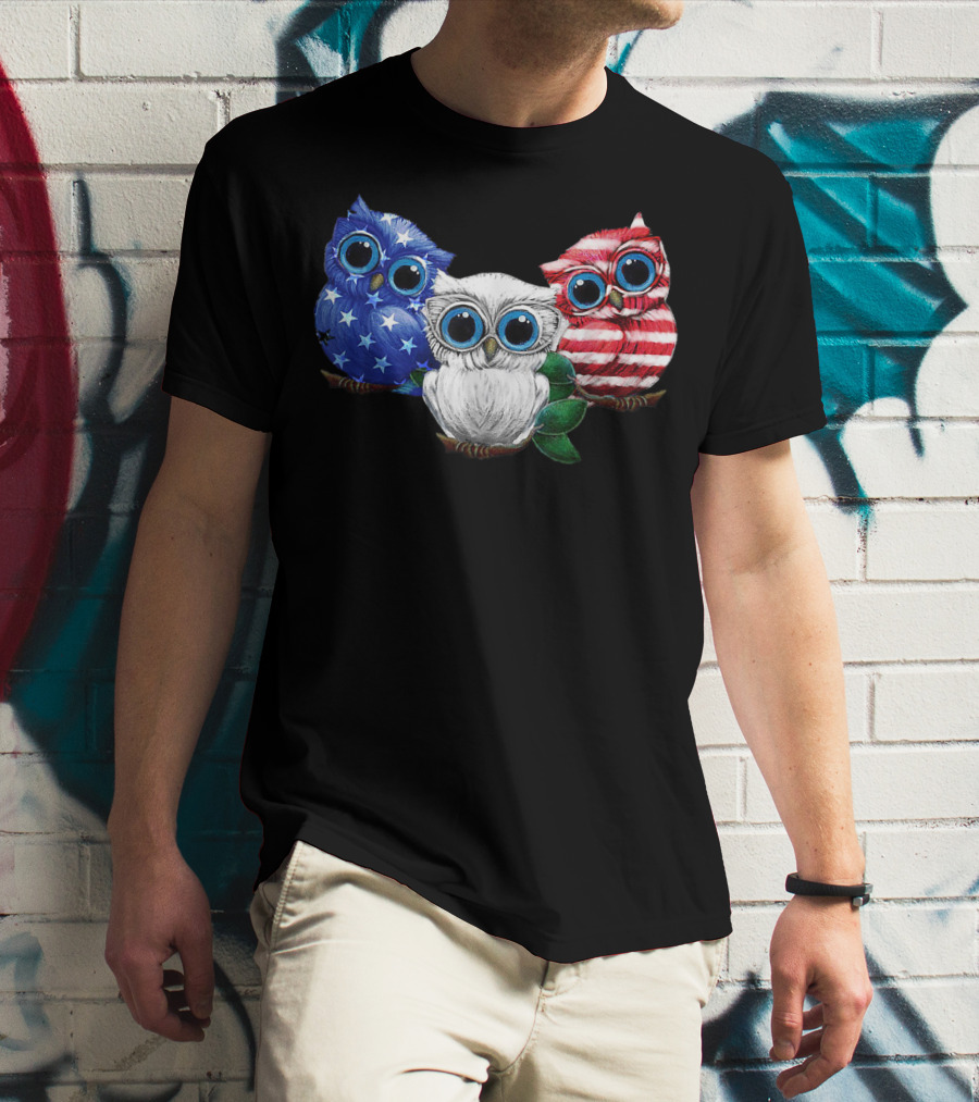 Patriotic Red White Blue Owl Trio T-Shirt