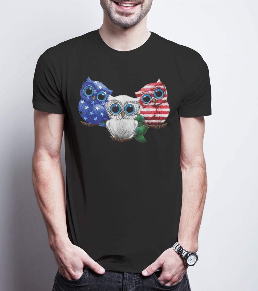 Patriotic Red White Blue Owl Trio T-Shirt