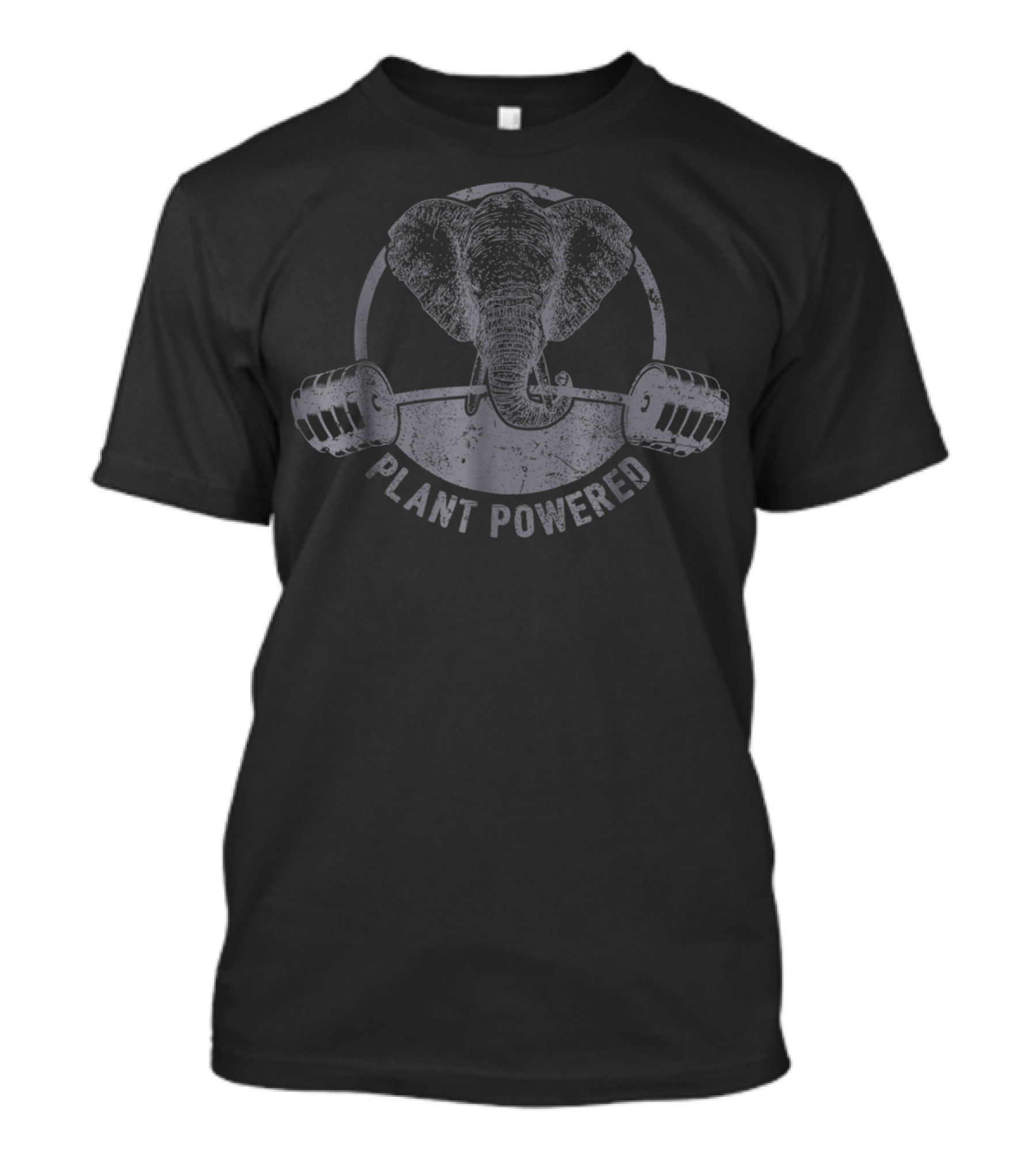 Plant Powered Elephant With Barbell Vegan Strength T-Shirt