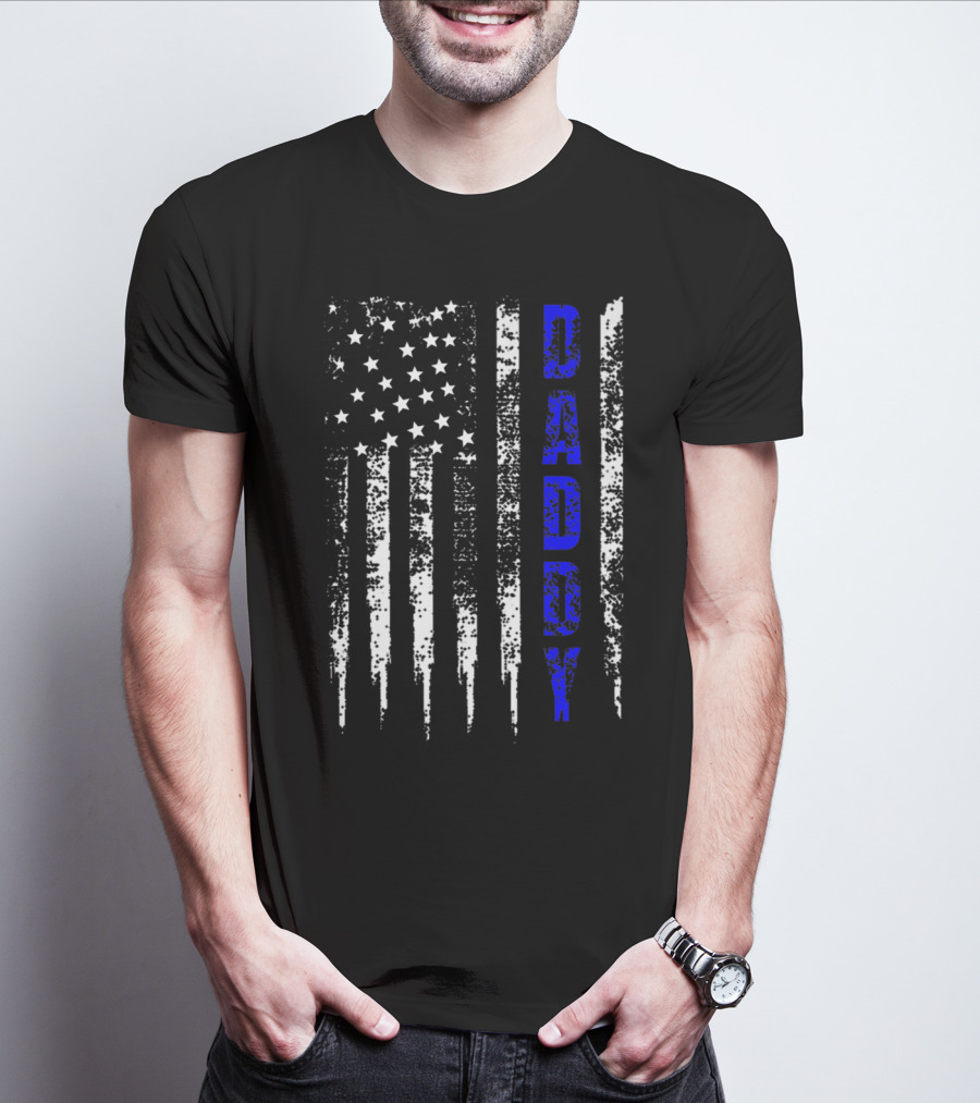 Police Daddy Blue Line USA Flag T-Shirt
