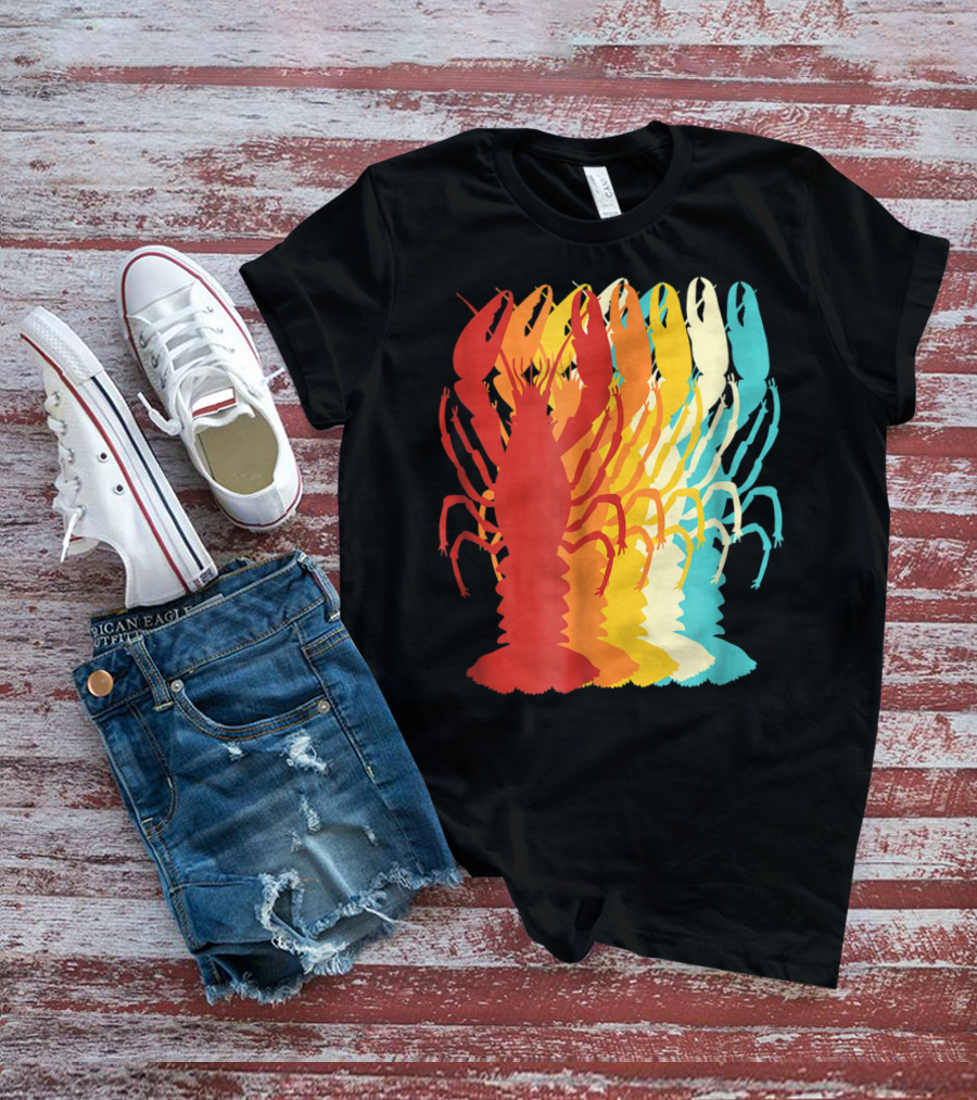 Retro Crawfish Rainbow Cajun Crayfish Novelty T-Shirt