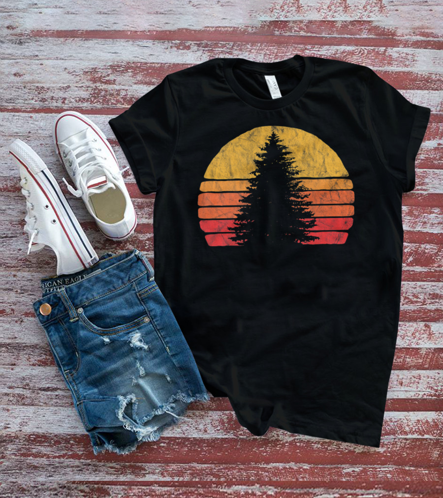 Retro Sunset Pine Tree Silhouette Minimalist T-Shirt