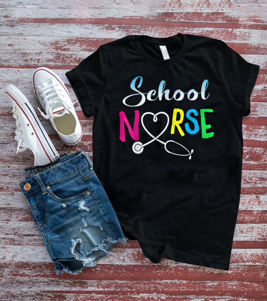 School Nurse Love Stethoscope Heart Nursing T-Shirt