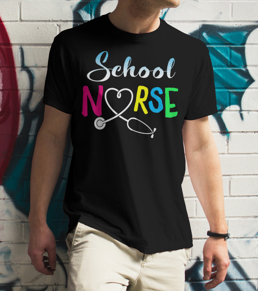 School Nurse Love Stethoscope Heart Nursing T-Shirt