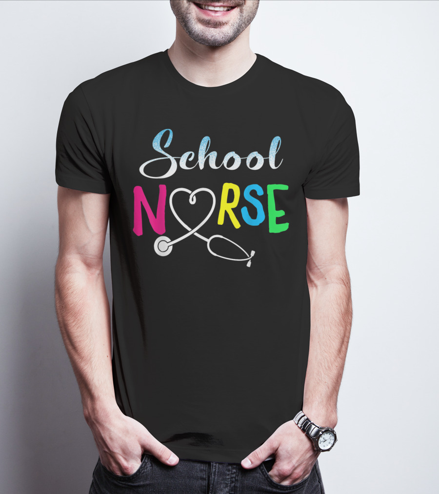 School Nurse Love Stethoscope Heart Nursing T-Shirt