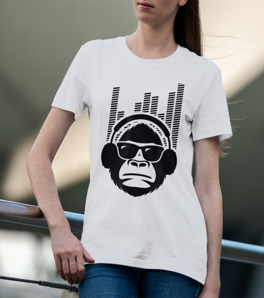 Solid Jammin Monkey Rockin Headphones Shades Music Vibes T-Shirt