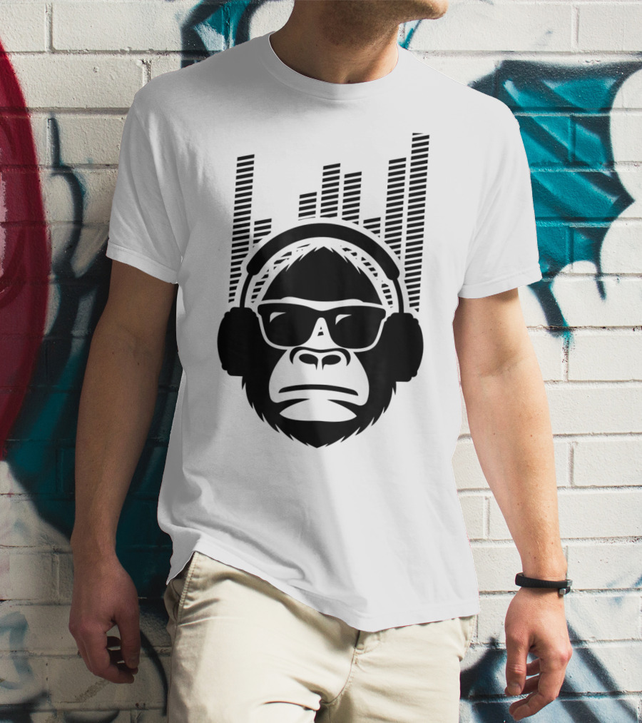 Solid Jammin Monkey Rockin Headphones Shades Music Vibes T-Shirt