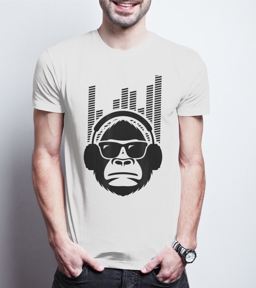 Solid Jammin Monkey Rockin Headphones Shades Music Vibes T-Shirt