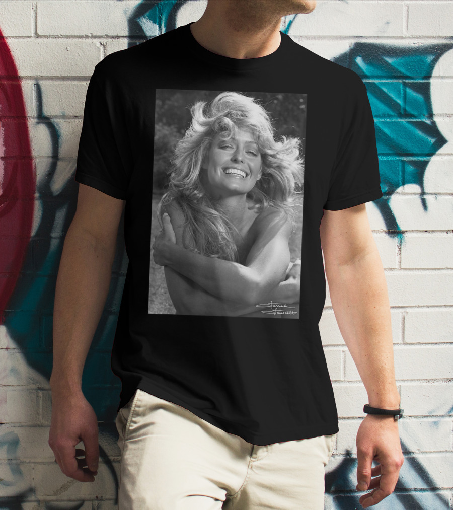 Mens Farrah Fawcett Signature Black And White Close Up T-Shirt