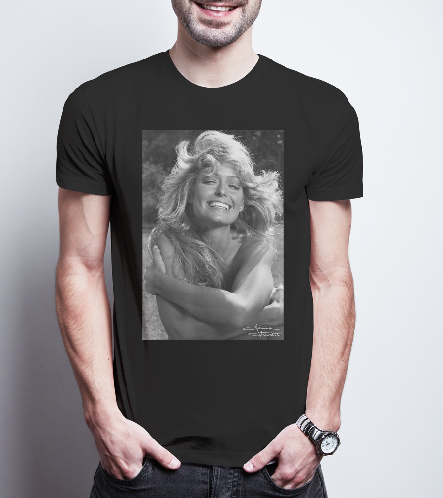 Mens Farrah Fawcett Signature Black And White Close Up T-Shirt