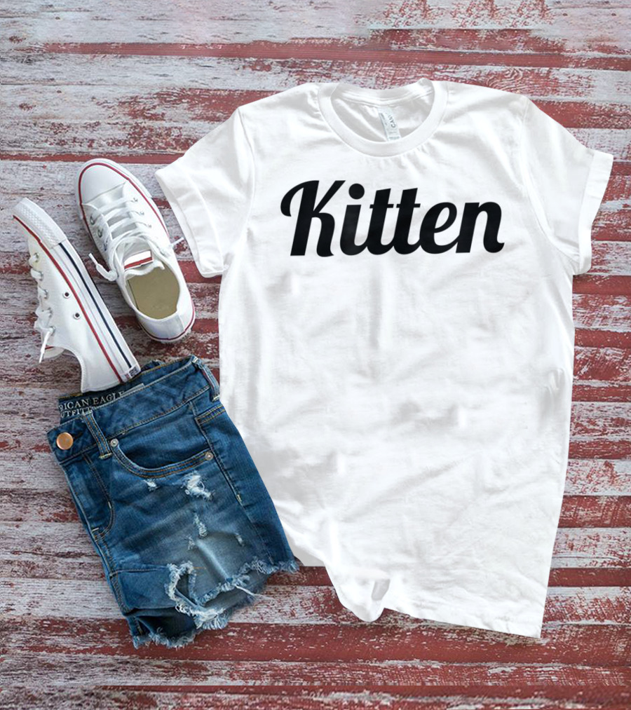 Kitten Curved Script Black On Black Minimalist T-Shirt