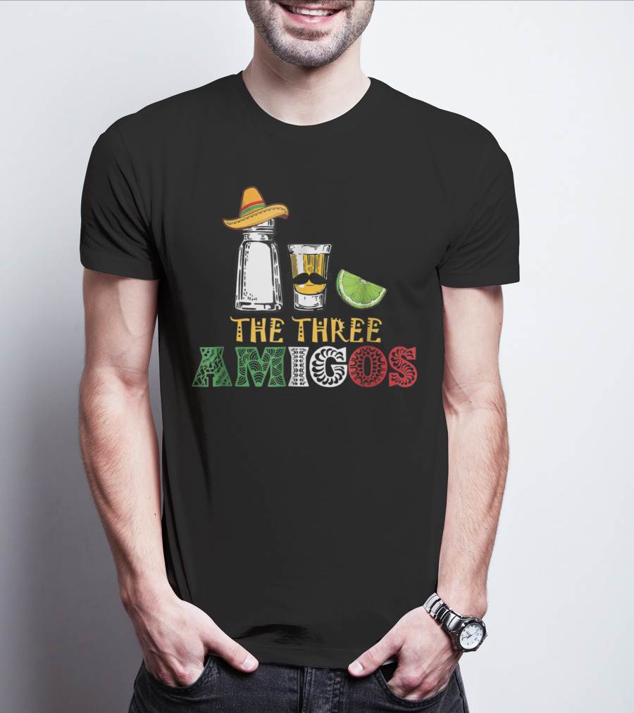 The Three Amigos Salt Tequila Lime Hat Mustache Lime Slice T-Shirt