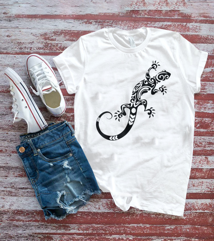 Tribal Lizard Pattern Black T-Shirt
