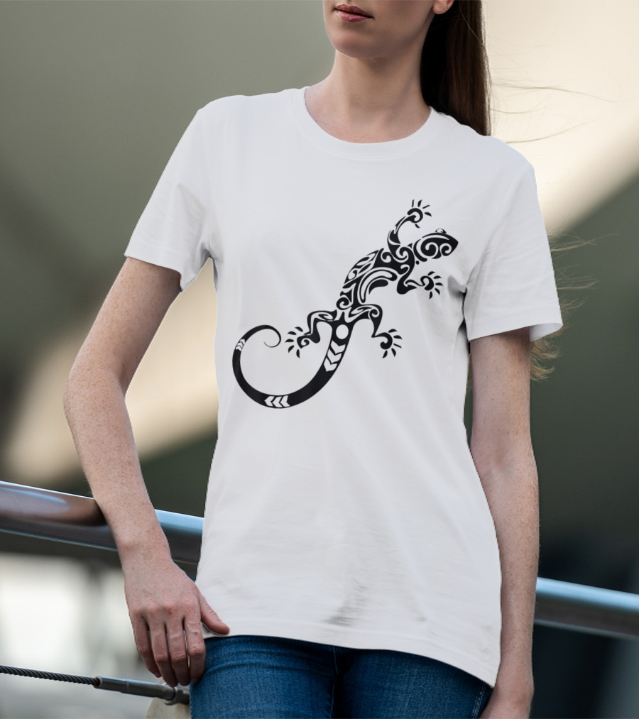 Tribal Lizard Pattern Black T-Shirt