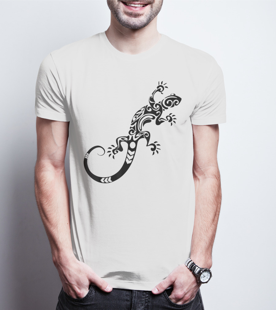 Tribal Lizard Pattern Black T-Shirt