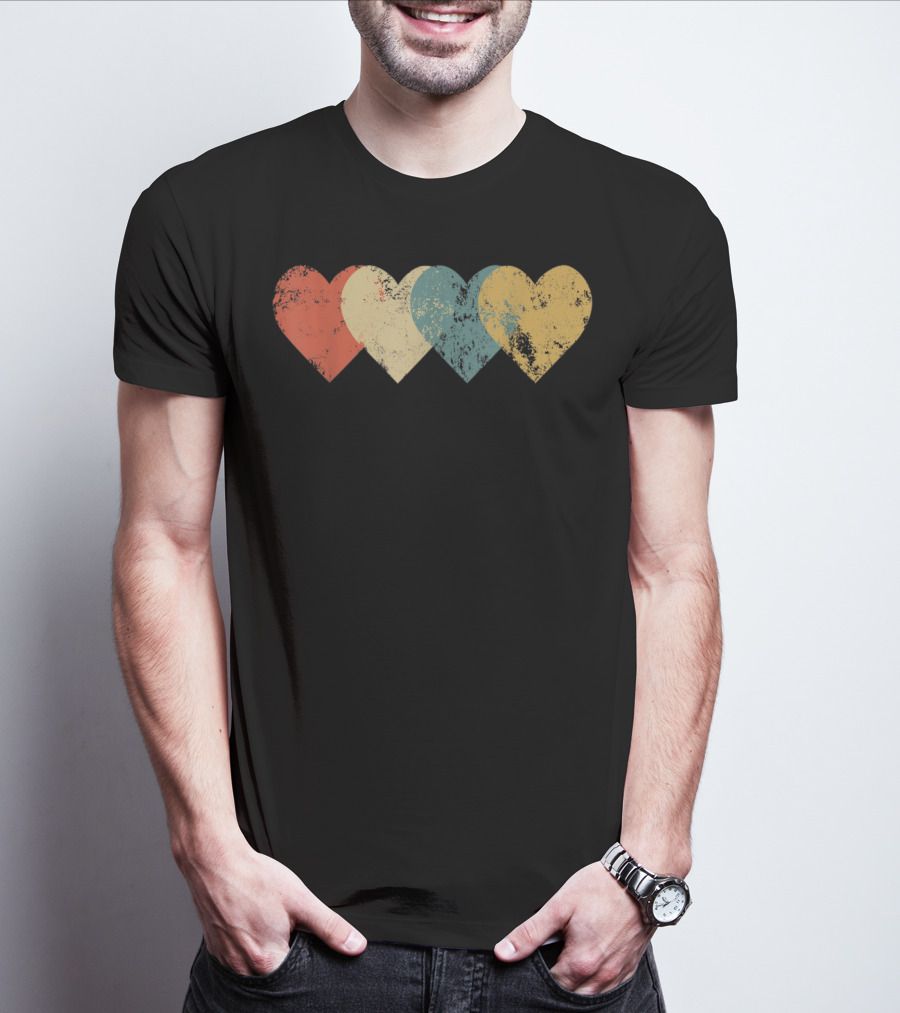Vintage Hearts Cool Valentines Day Distressed Multicolor T-Shirt