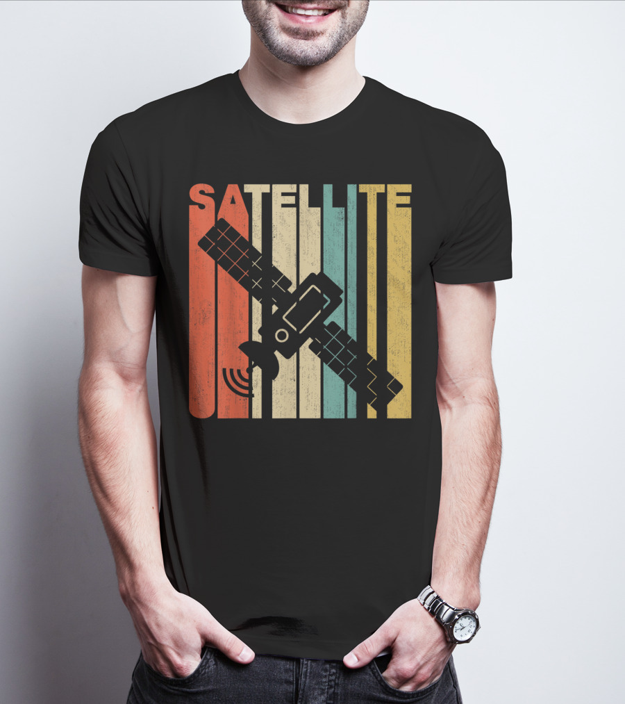 Vintage Satellite Retro Stripes Spacecraft T-Shirt