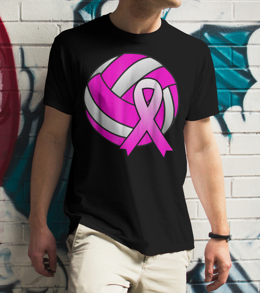 Volleyball Pink Ribbon Breast Cancer Awareness Symbol On Ball T-Shirt