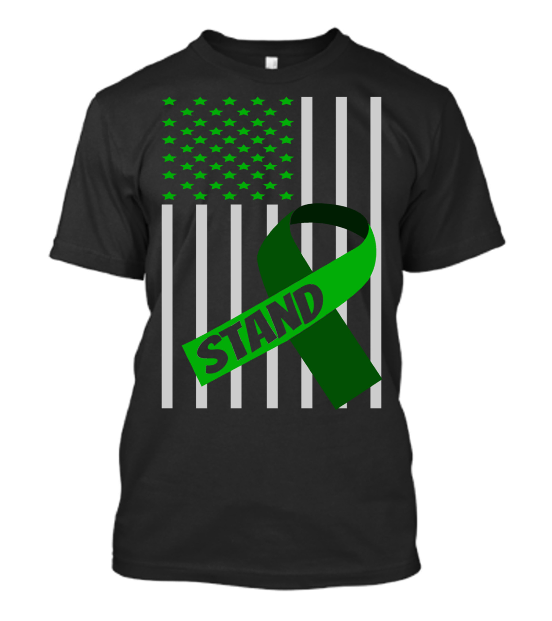 USA Flag Green Ribbon Stand Kidney Disease Awareness T-Shirt