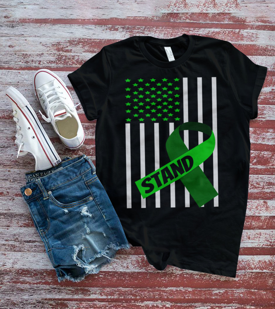 USA Flag Green Ribbon Stand Kidney Disease Awareness T-Shirt