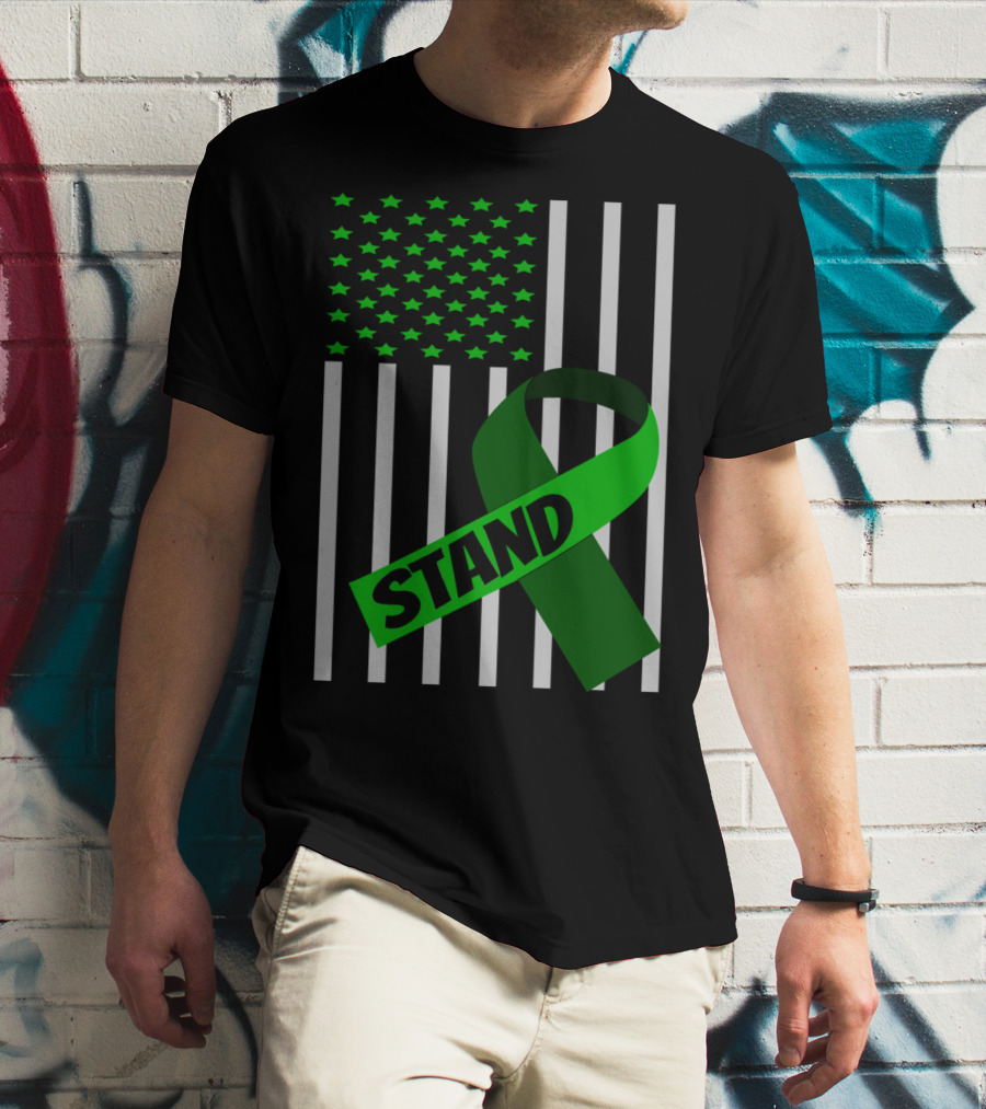 USA Flag Green Ribbon Stand Kidney Disease Awareness T-Shirt