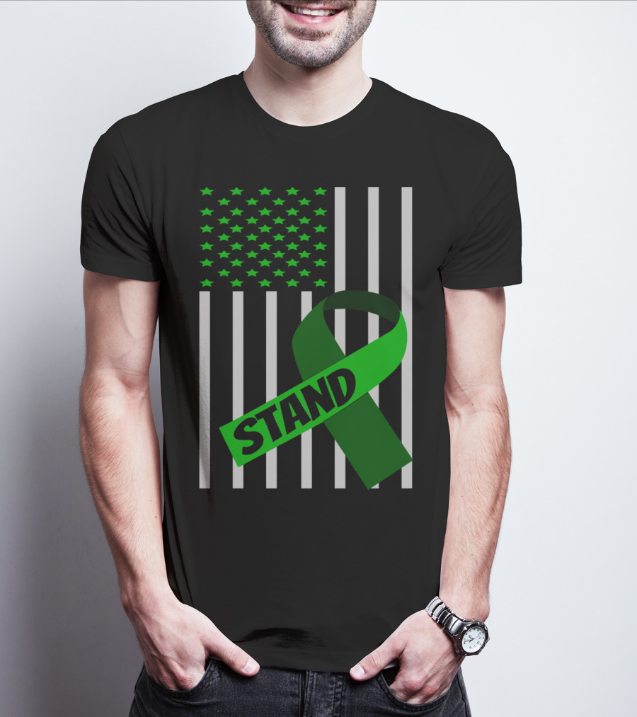 USA Flag Green Ribbon Stand Kidney Disease Awareness T-Shirt