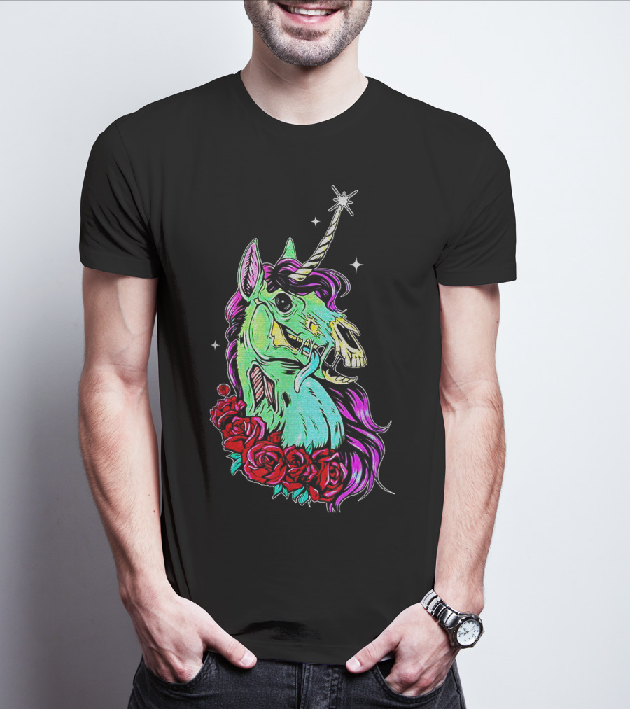Funny Rose Floral Unicorn Horse Zombie Vibes T-Shirt