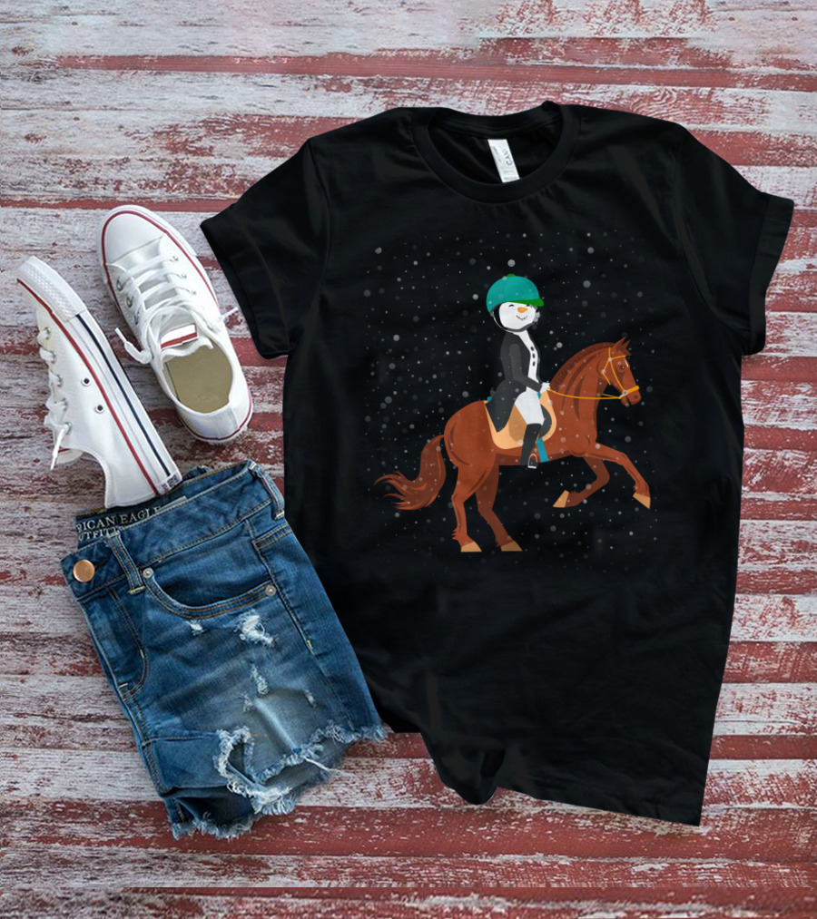 Funny Snowman Horse Riding In Winter Wonderland T-Shirt