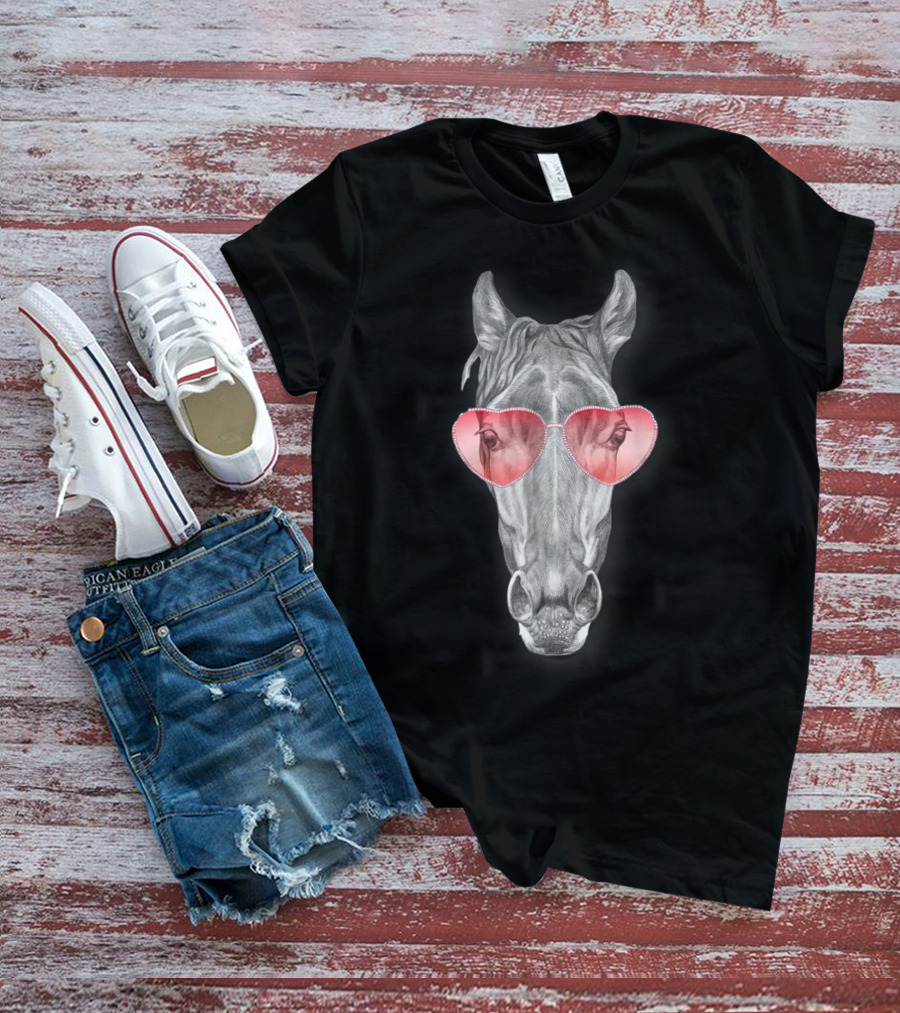 Funny Horse With Heart-Shaped Glasses T-Shirt