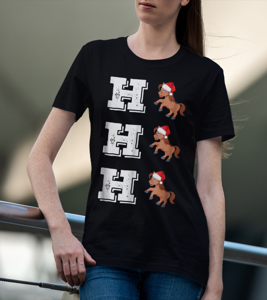 Ho Ho Ho Funny Xmas Horse Lover Santa Hat T-Shirt