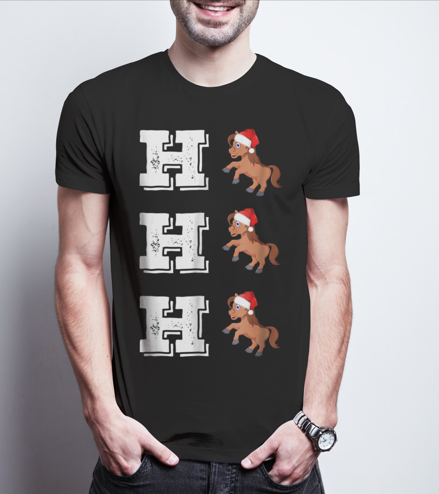 Ho Ho Ho Funny Xmas Horse Lover Santa Hat T-Shirt