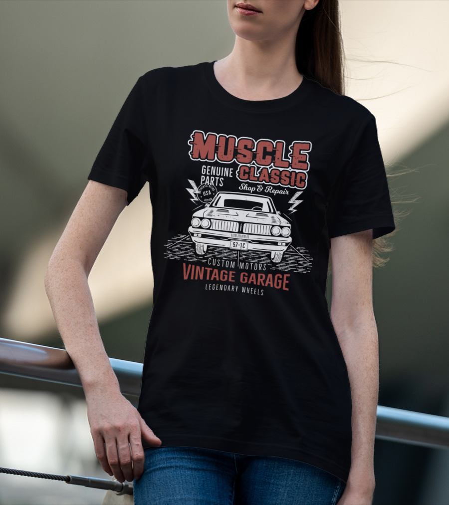 Muscle Classic Genuine Parts Vintage Garage Legendary Wheels Custom Motors Shop Repair T-Shirt